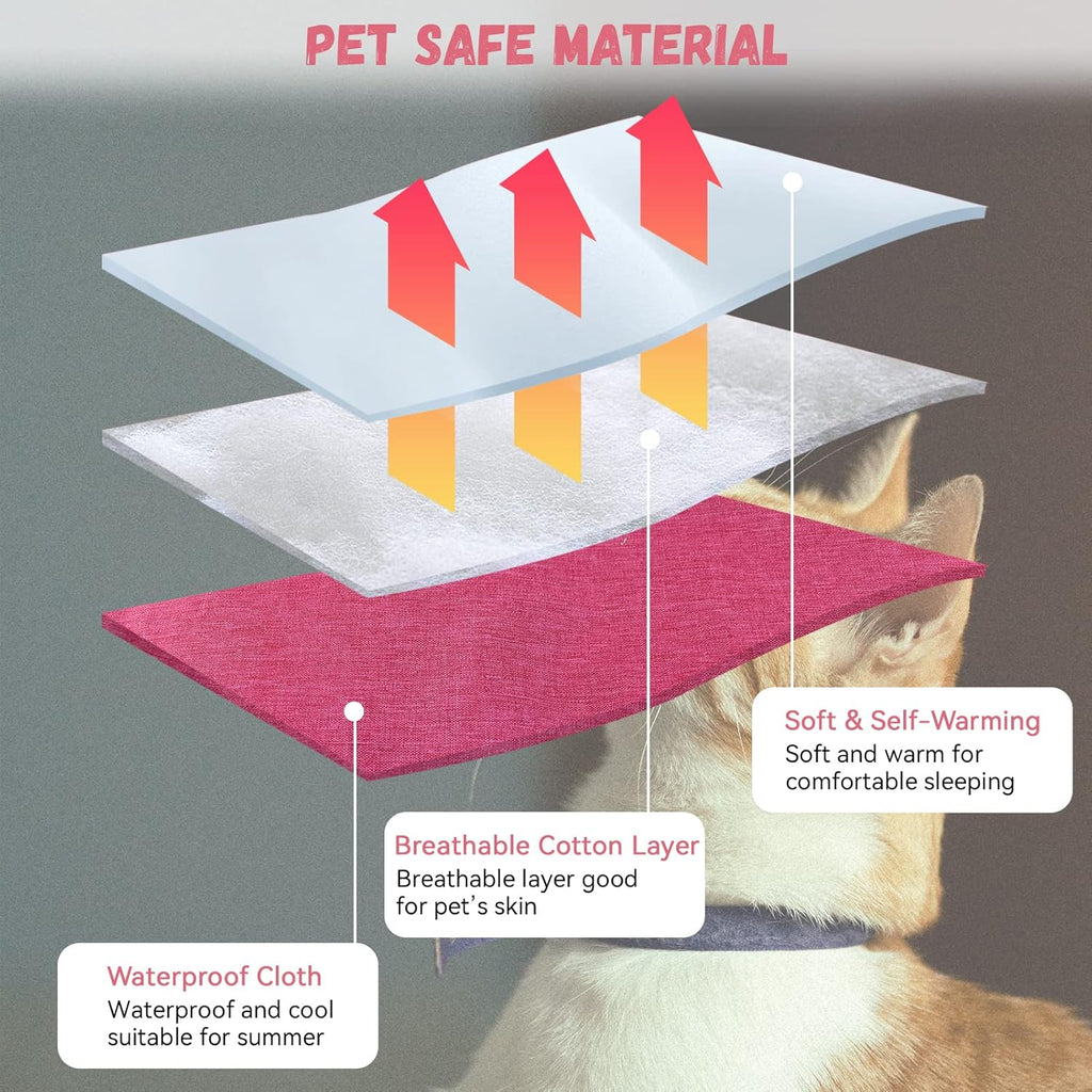 Cozy Self-Warming Pink Cat Bed - Versatile, Lightweight & Machine Washable for Indoor & On-the-Go Pets