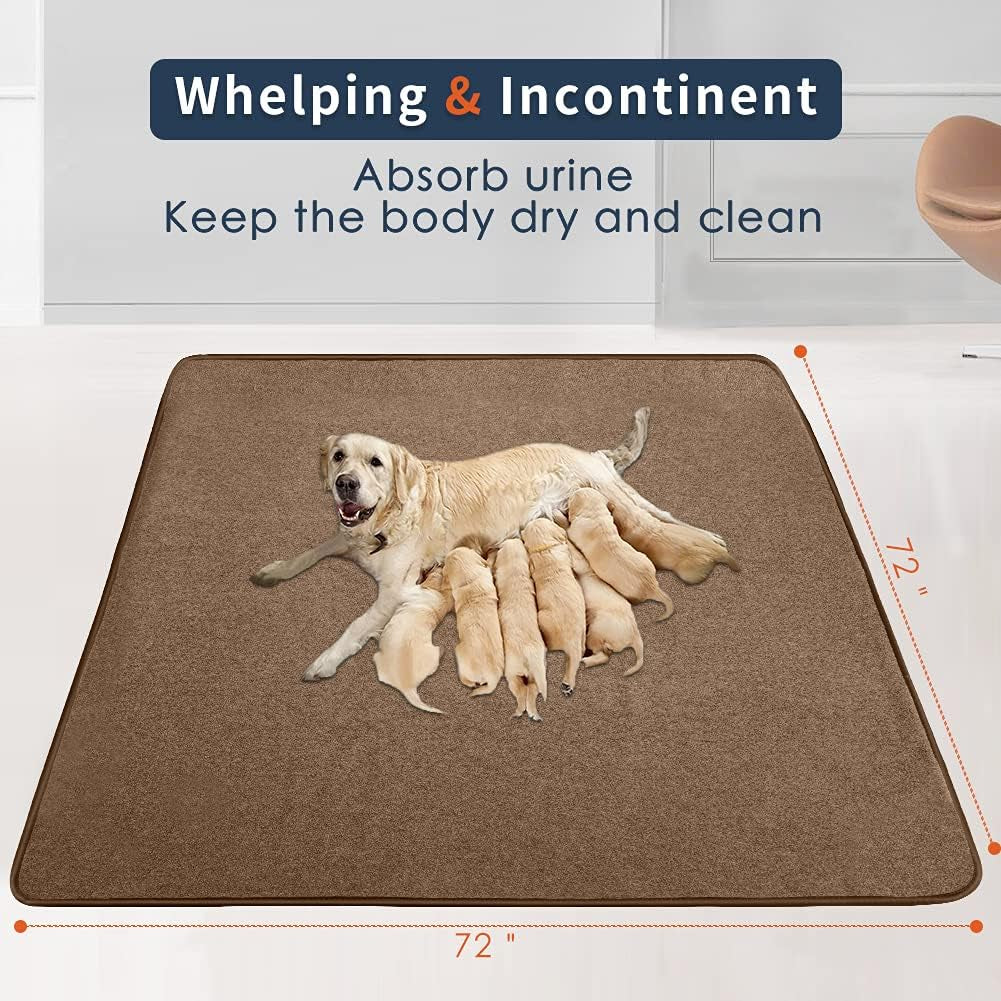 Extra Large Washable Dog Pee Pads - Waterproof, Reusable, Non-Slip Training Mats for Puppies & Whelping - 65"x45" & 72"x72" Sizes Available