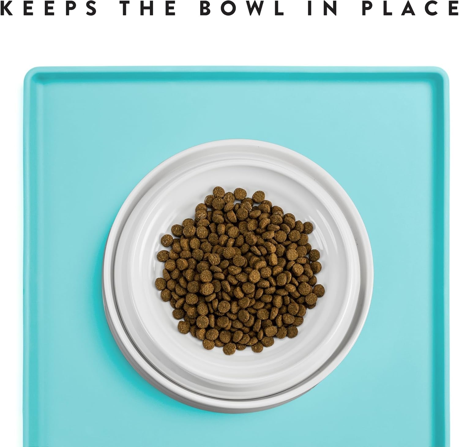 Waterproof Cat Food Mat - Non-Slip Silicone Pet Feeding Mat for Food & Water Bowls (Small, Aruba)