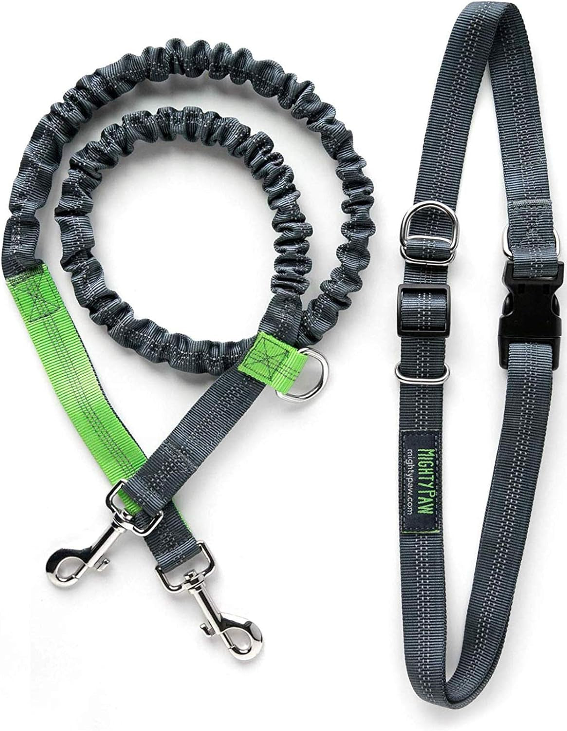 Ultimate Hands-Free Bungee Dog Leash with Adjustable Waist Belt - Ideal for Running & Walking All Breeds (36" - 48", Supports Up to 150 lbs) in Stylish Gray