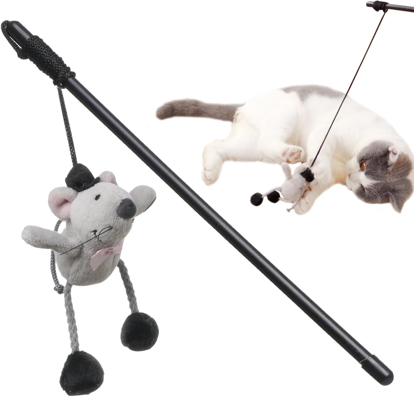 Engaging Interactive Cat Wand Toy with Squeaking Mouse - Perfect for Indoor Fun and Boredom Busting!