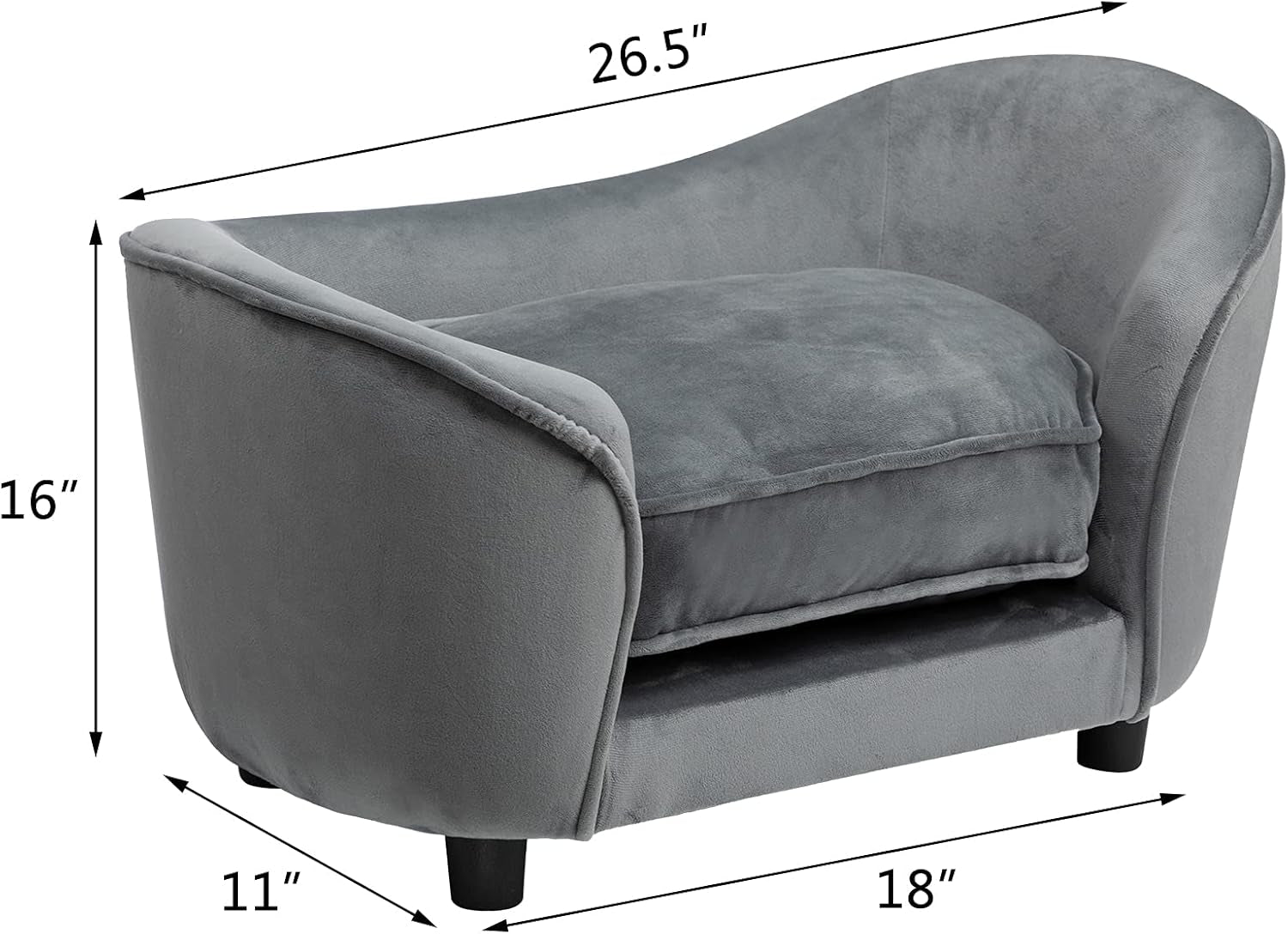 Luxury Ultra-Soft Dark Gray Pet Sofa Couch – Cozy Stylish Bed for Cats & Small Dogs