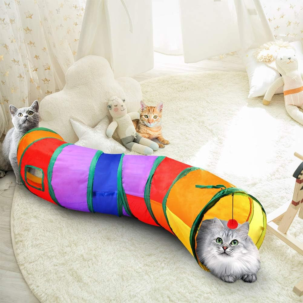 Colorful Interactive Cat Tunnel with Play Ball - Ultimate Fun S-Tunnel for Cats, Kittens, Puppies & Rabbits!