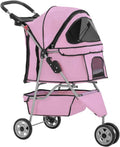 Deluxe Pink 3-Wheel Pet Stroller - Waterproof Folding Carrier for Small Dogs & Cats with Cup Holder & Removable Liner