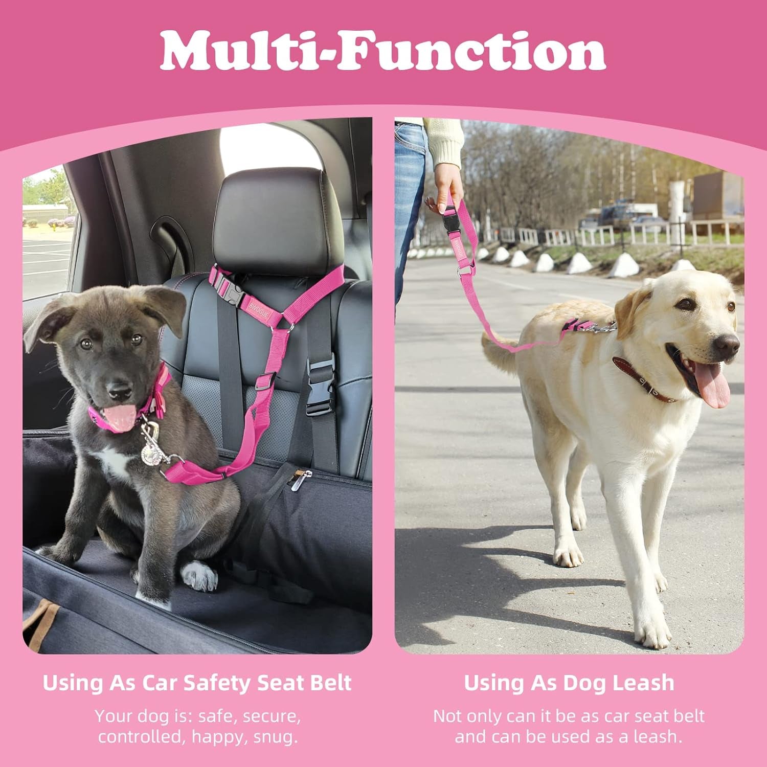 Ultimate Pet Safety: Adjustable Dog & Cat Seat Belt Strap - 2 Pack Vehicle Restraints