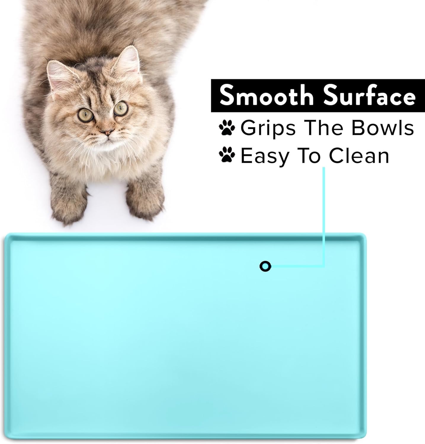 Waterproof Cat Food Mat - Non-Slip Silicone Pet Feeding Mat for Food & Water Bowls (Small, Aruba)