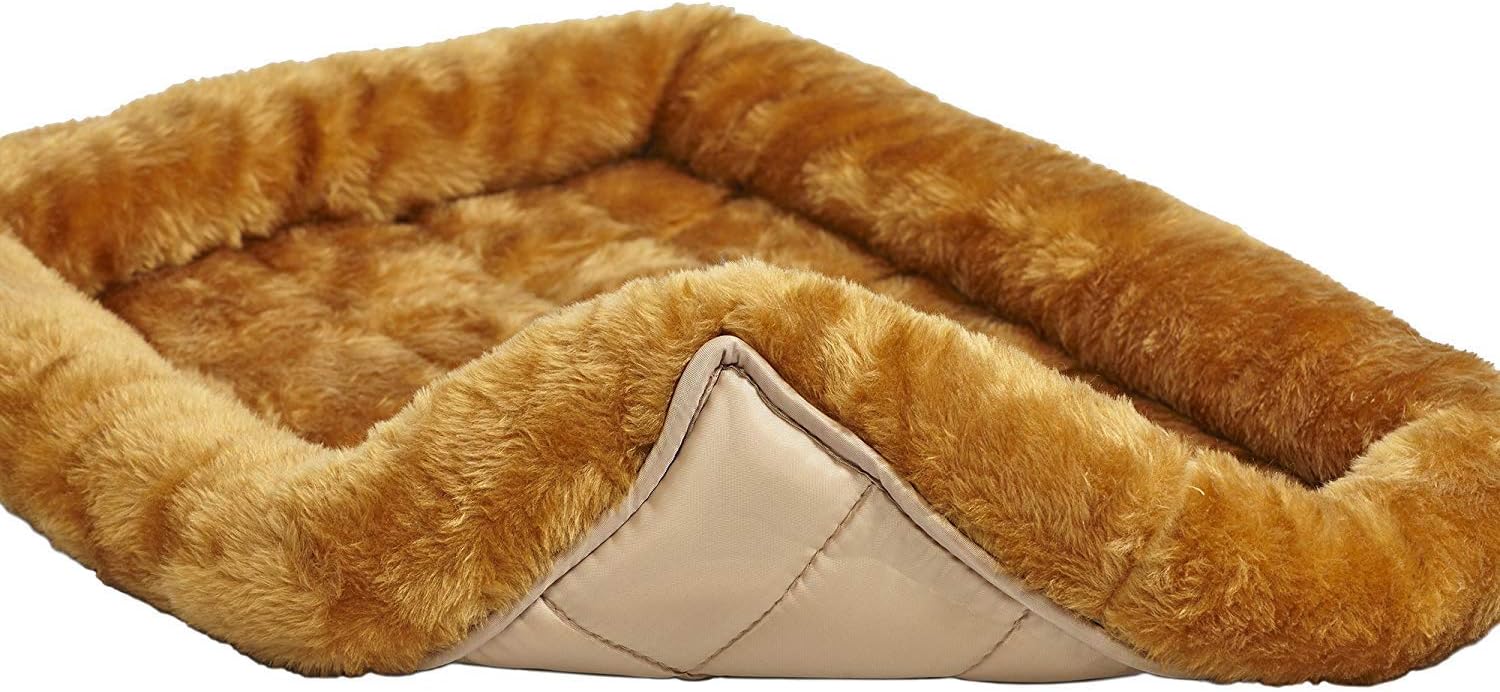Snuggle into Comfort: Cozy Cinnamon Faux Fur Bolster Bed for Small Dogs & Cats – Machine Washable & Perfect for 18-Inch Crates
