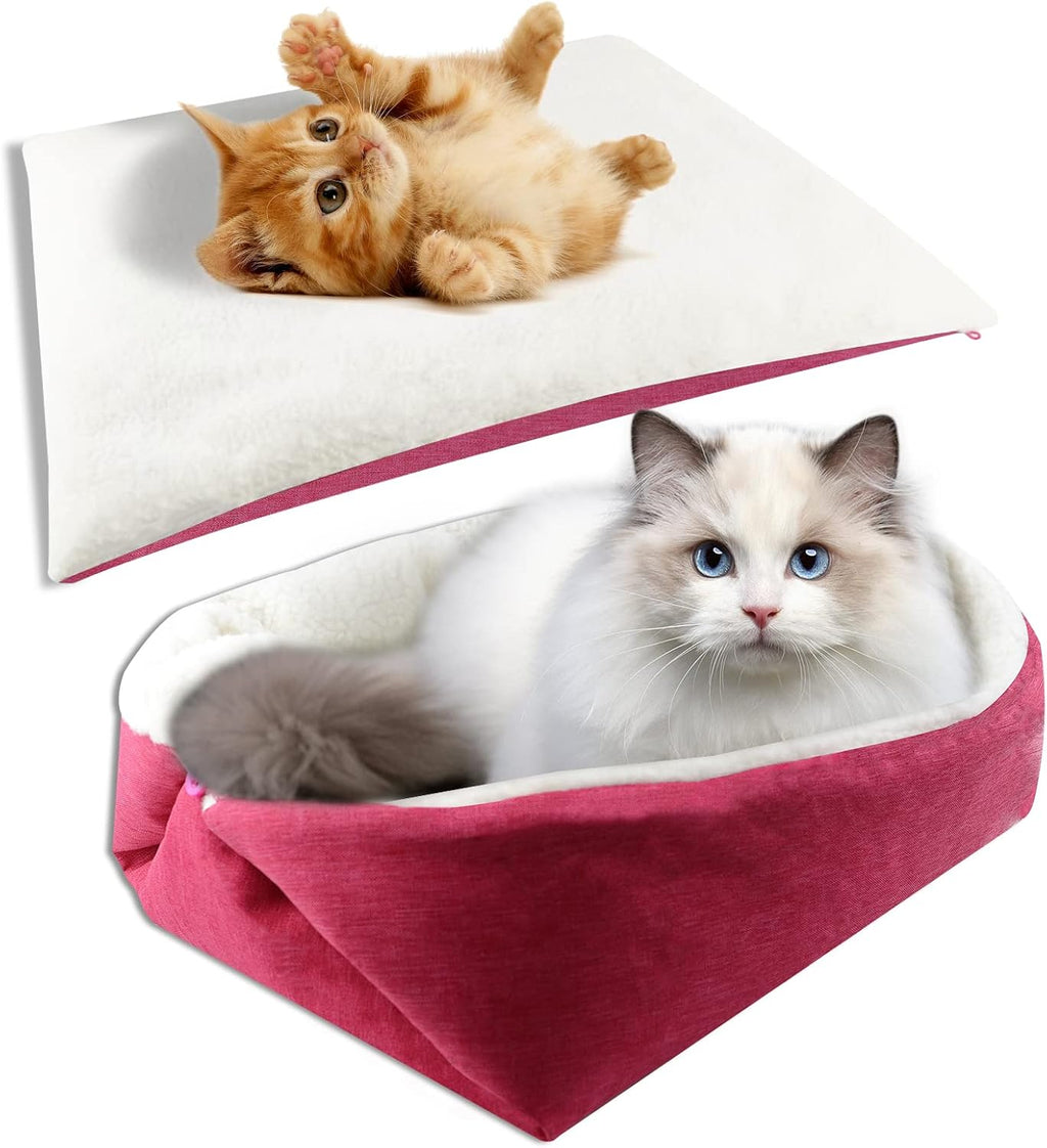Cozy Self-Warming Pink Cat Bed - Versatile, Lightweight & Machine Washable for Indoor & On-the-Go Pets