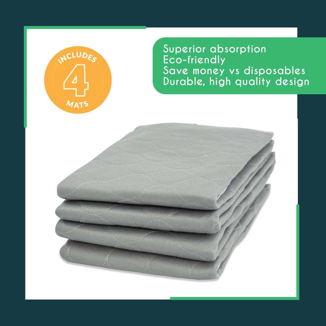 Premium Reusable Dog Pee Pads - Waterproof, 300 Wash Guarantee, 22" x 22" (Pack of 4) for Potty Training & Whelping