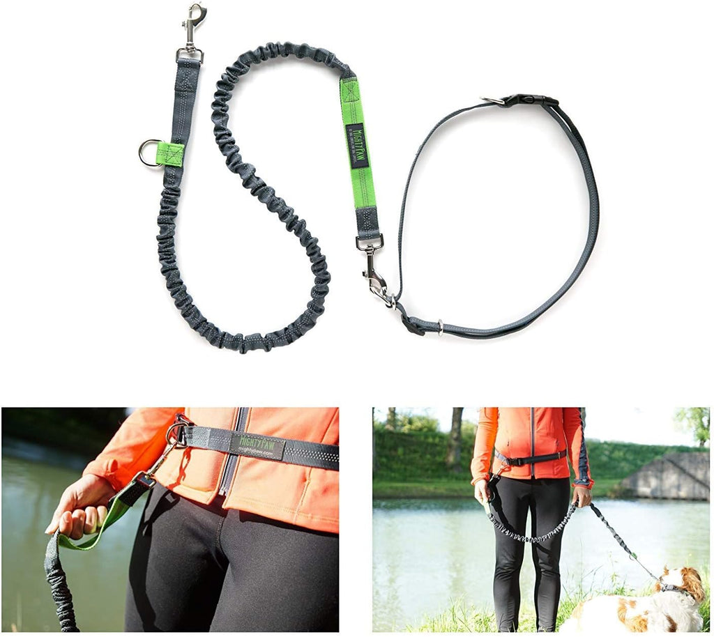 Ultimate Hands-Free Bungee Dog Leash with Adjustable Waist Belt - Ideal for Running & Walking All Breeds (36" - 48", Supports Up to 150 lbs) in Stylish Gray