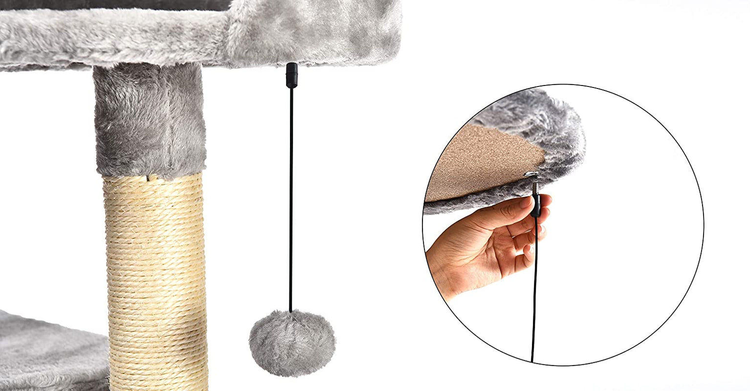 Chic Light Grey Cat Condo Tower with Scratching Post & Step Ladder - 52" Cozy Haven for Your Feline Friend