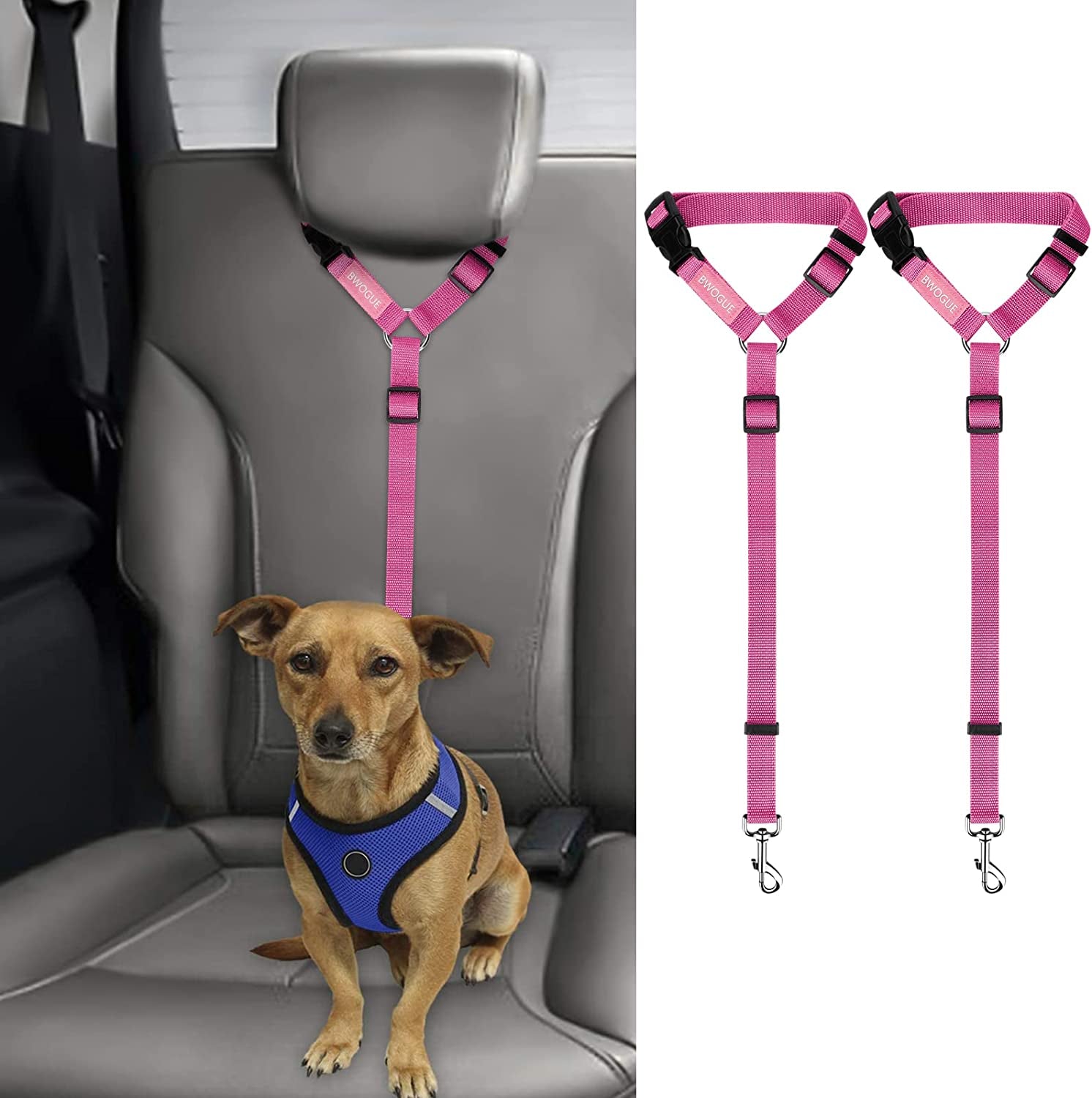 Ultimate Pet Safety: Adjustable Dog & Cat Seat Belt Strap - 2 Pack Vehicle Restraints