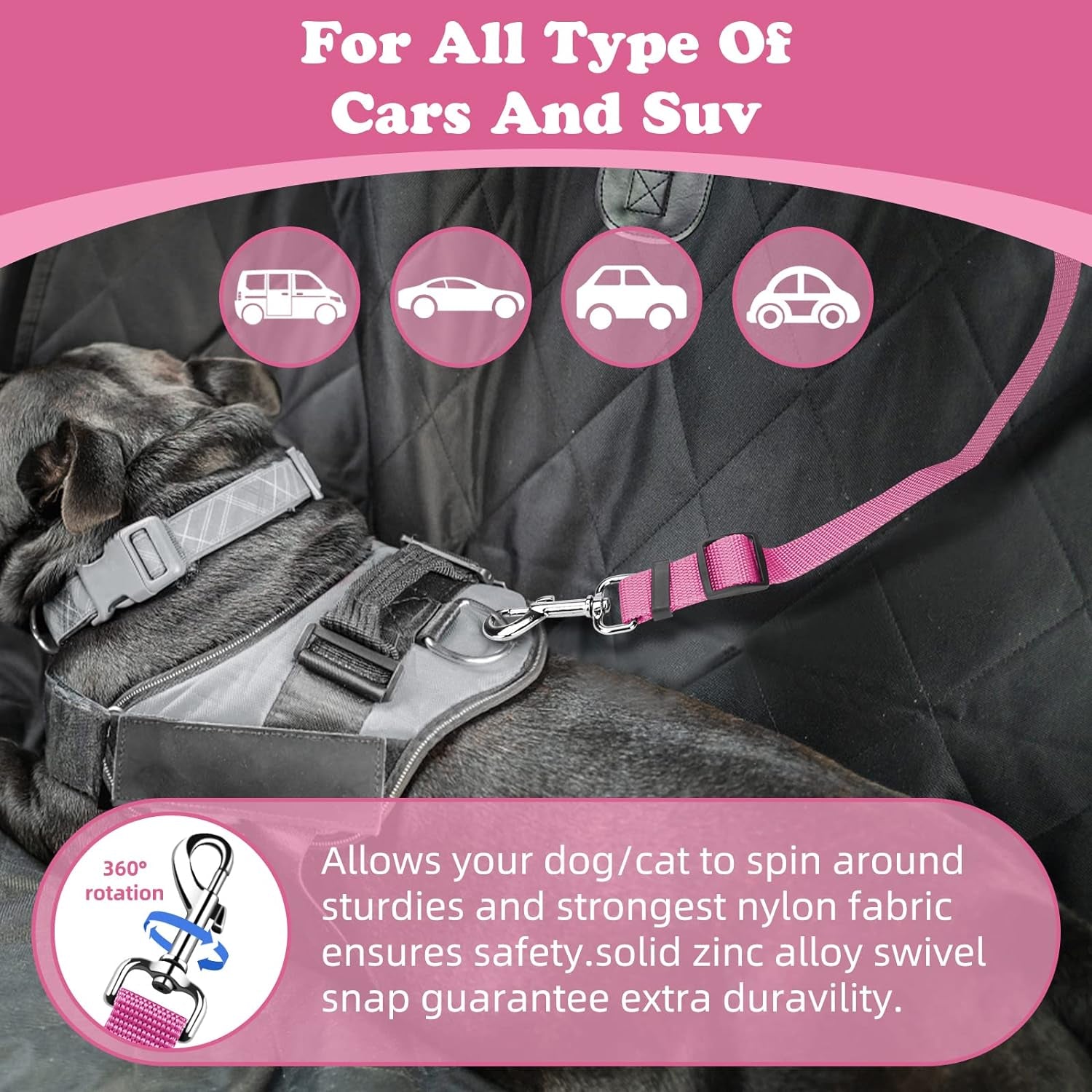 Ultimate Pet Safety: Adjustable Dog & Cat Seat Belt Strap - 2 Pack Vehicle Restraints