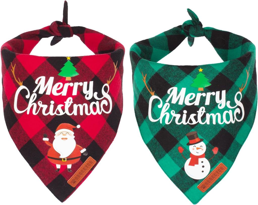 Festive 2-Pack Christmas Plaid Dog Bandanas - Adorable Santa & Snowman Designs for Medium & Large Dogs