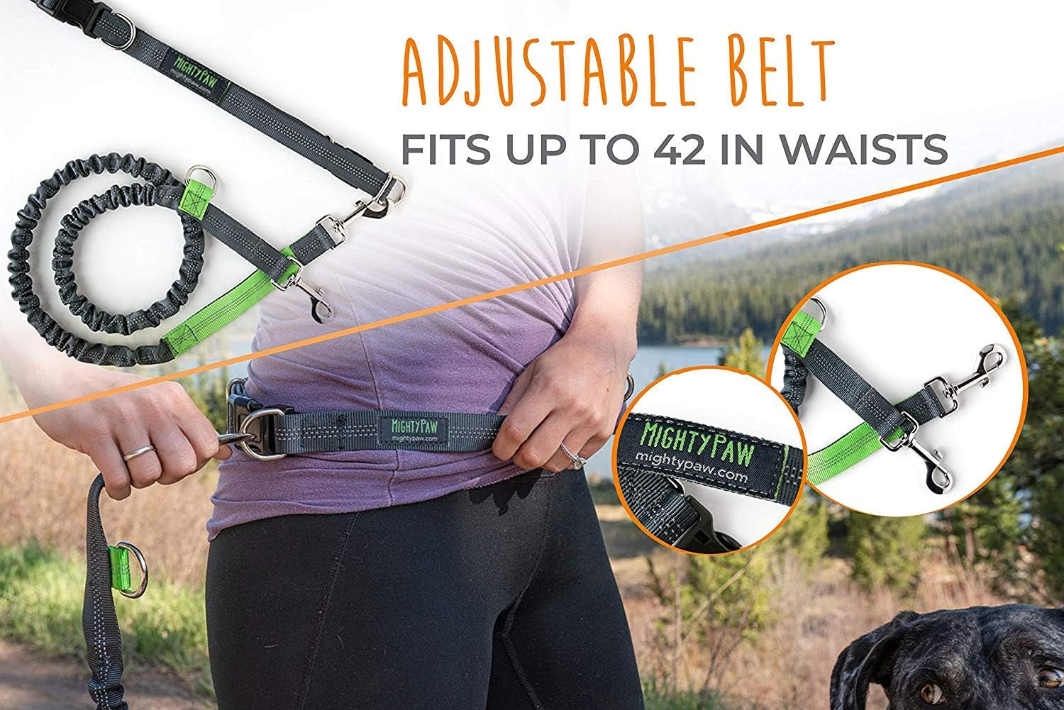 Ultimate Hands-Free Bungee Dog Leash with Adjustable Waist Belt - Ideal for Running & Walking All Breeds (36" - 48", Supports Up to 150 lbs) in Stylish Gray