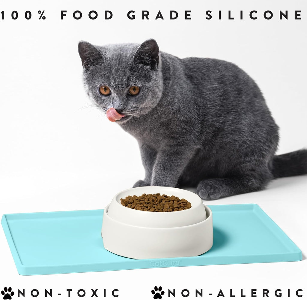 Waterproof Cat Food Mat - Non-Slip Silicone Pet Feeding Mat for Food & Water Bowls (Small, Aruba)