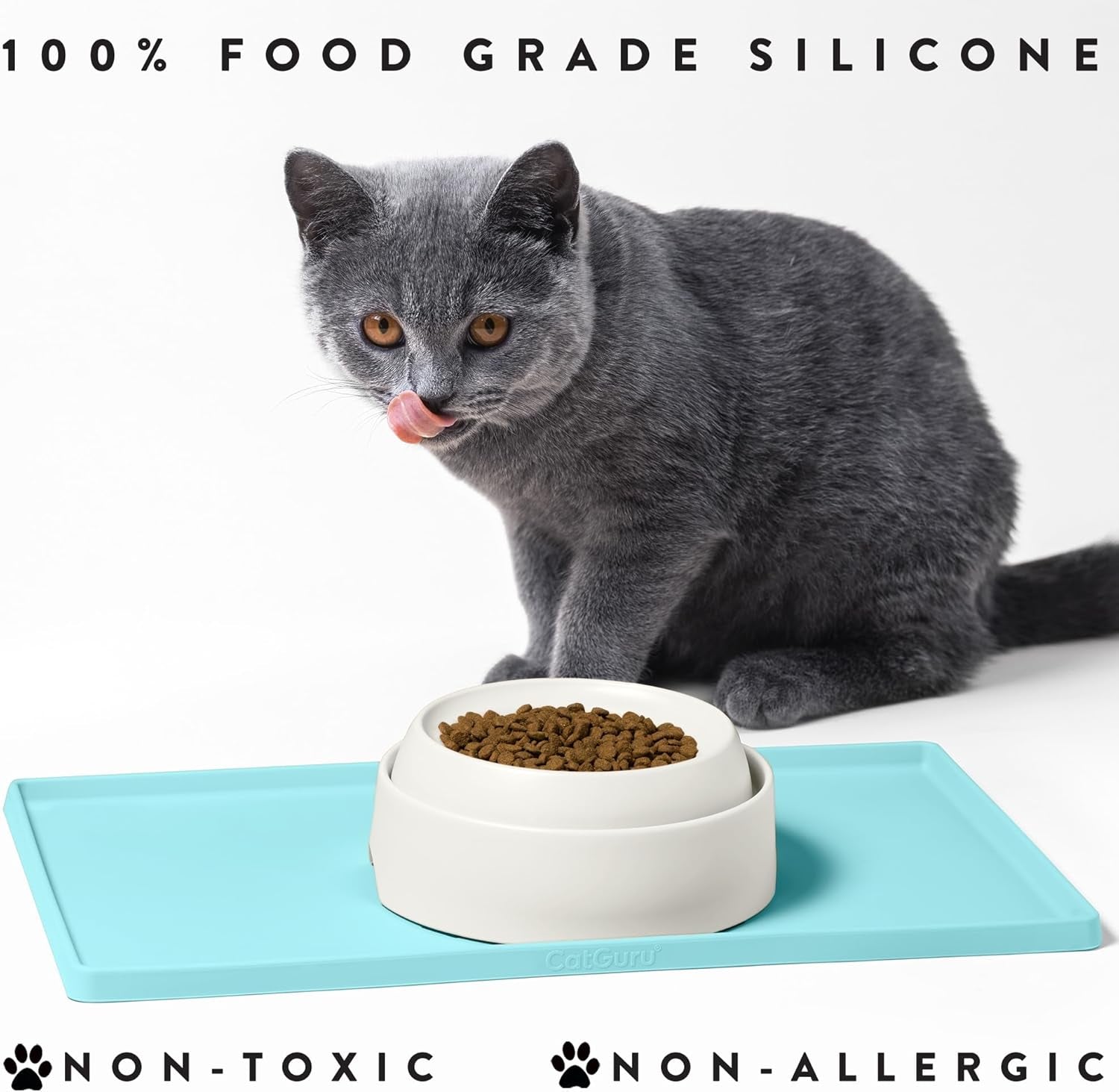 Waterproof Cat Food Mat - Non-Slip Silicone Pet Feeding Mat for Food & Water Bowls (Small, Aruba)