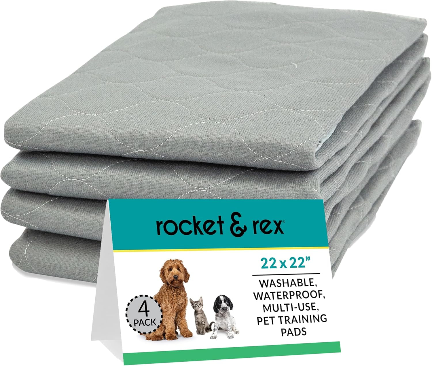 Premium Reusable Dog Pee Pads - Waterproof, 300 Wash Guarantee, 22" x 22" (Pack of 4) for Potty Training & Whelping