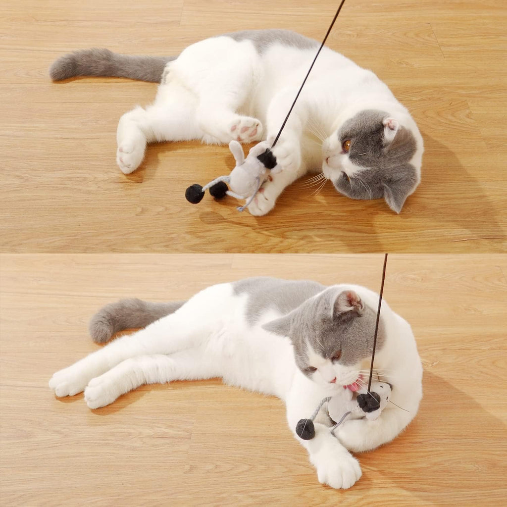 Engaging Interactive Cat Wand Toy with Squeaking Mouse - Perfect for Indoor Fun and Boredom Busting!