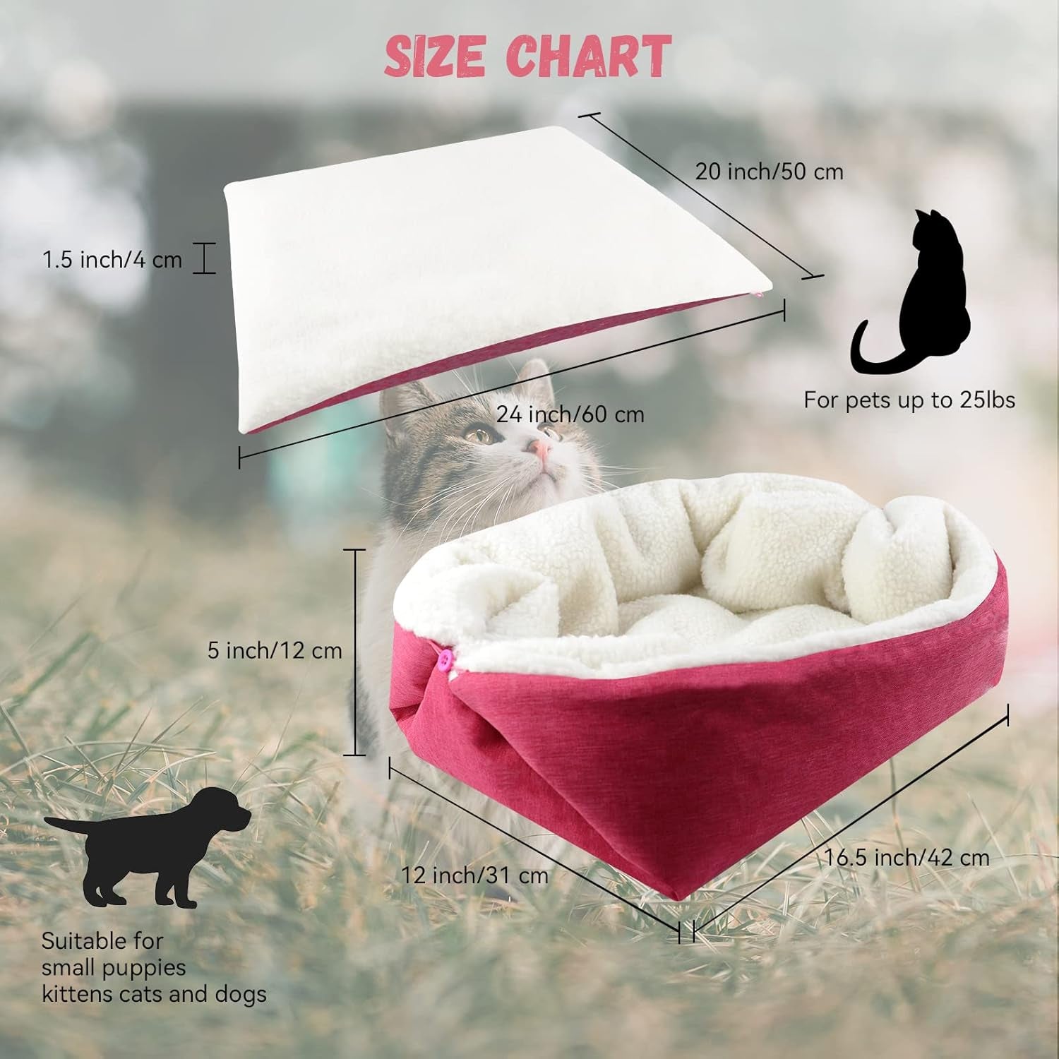 Cozy Self-Warming Pink Cat Bed - Versatile, Lightweight & Machine Washable for Indoor & On-the-Go Pets
