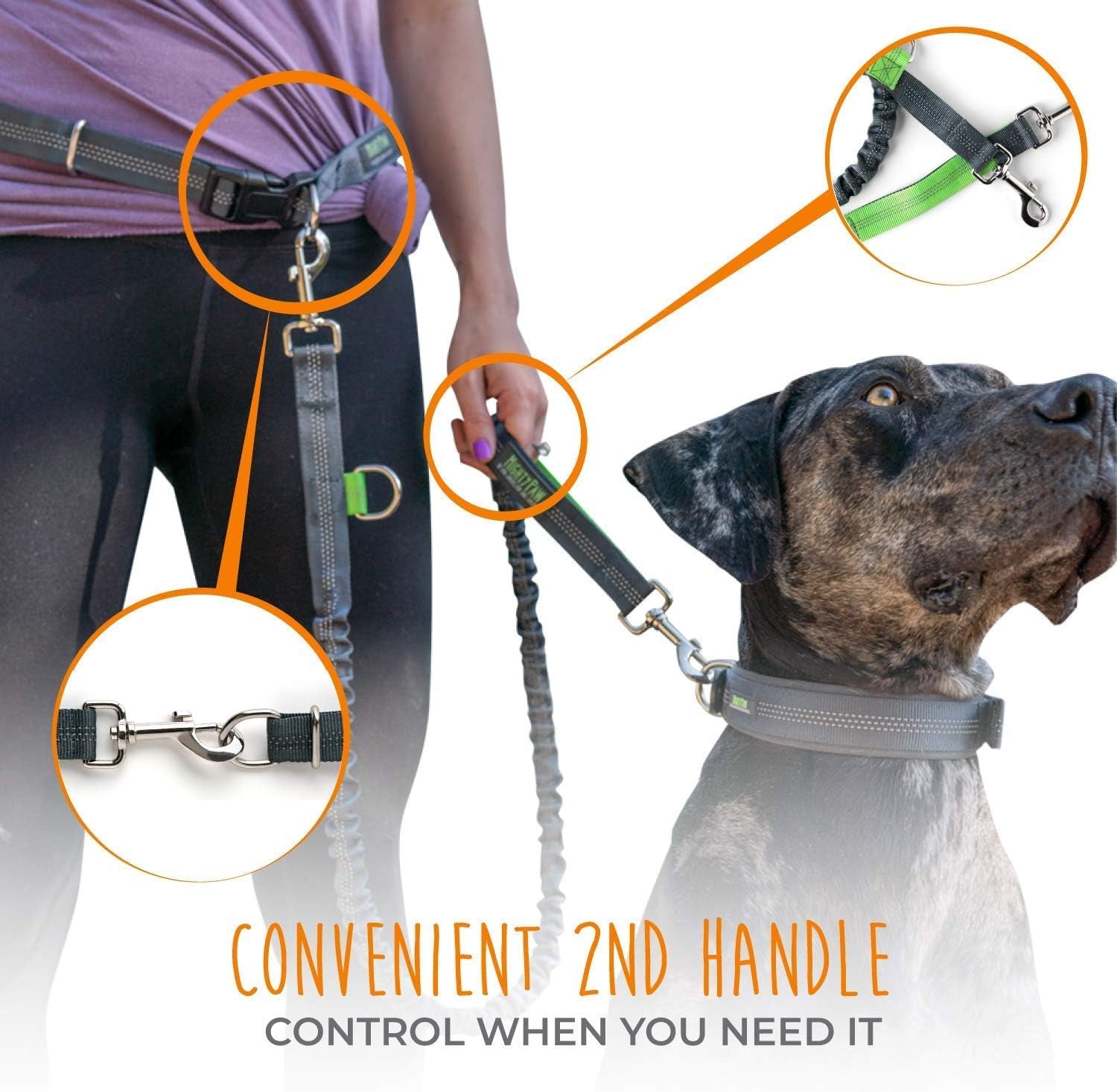 Ultimate Hands-Free Bungee Dog Leash with Adjustable Waist Belt - Ideal for Running & Walking All Breeds (36" - 48", Supports Up to 150 lbs) in Stylish Gray