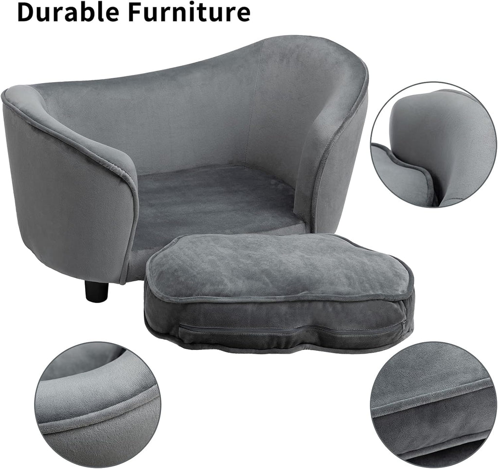 Luxury Ultra-Soft Dark Gray Pet Sofa Couch – Cozy Stylish Bed for Cats & Small Dogs