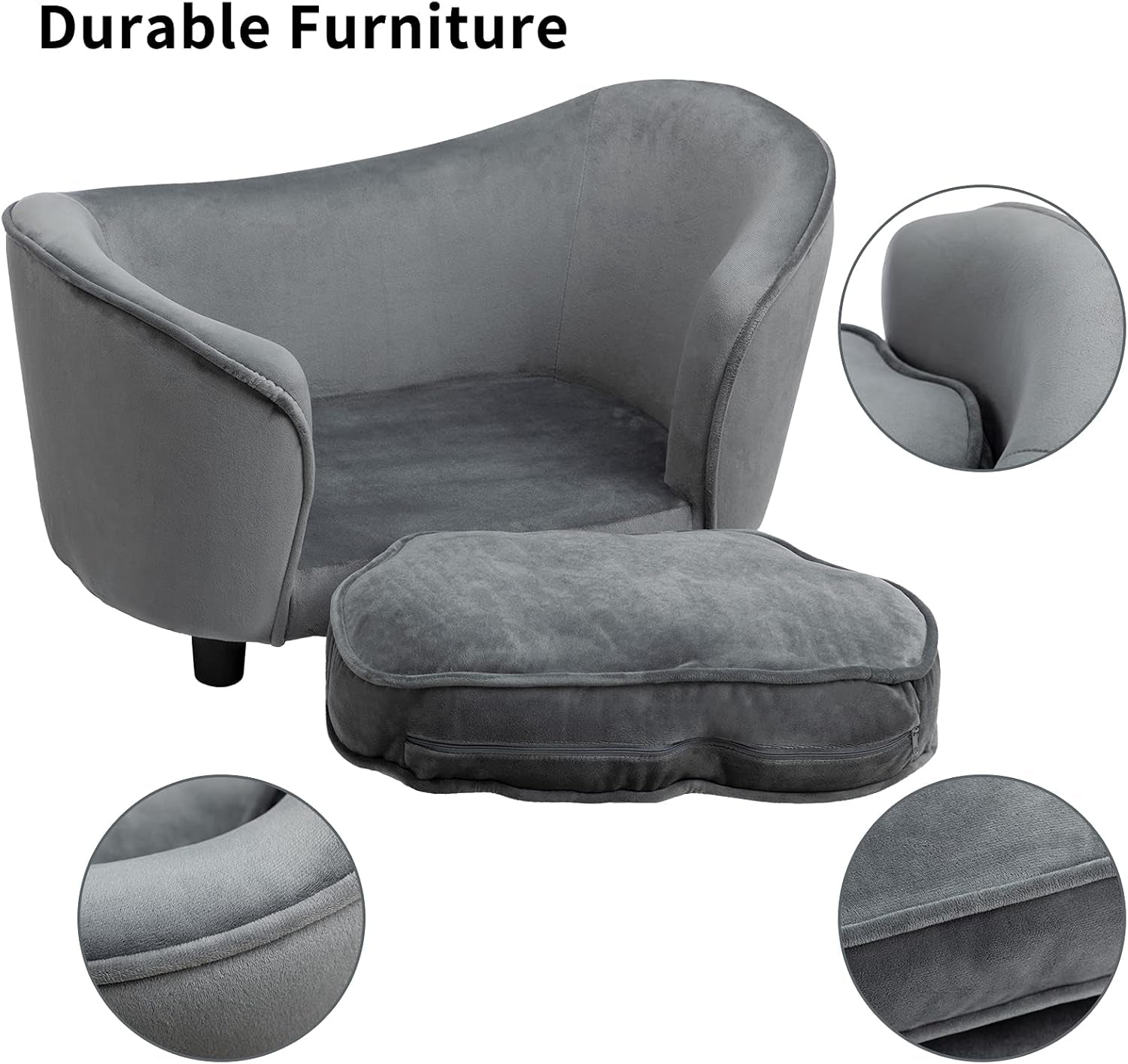 Luxury Ultra-Soft Dark Gray Pet Sofa Couch – Cozy Stylish Bed for Cats & Small Dogs